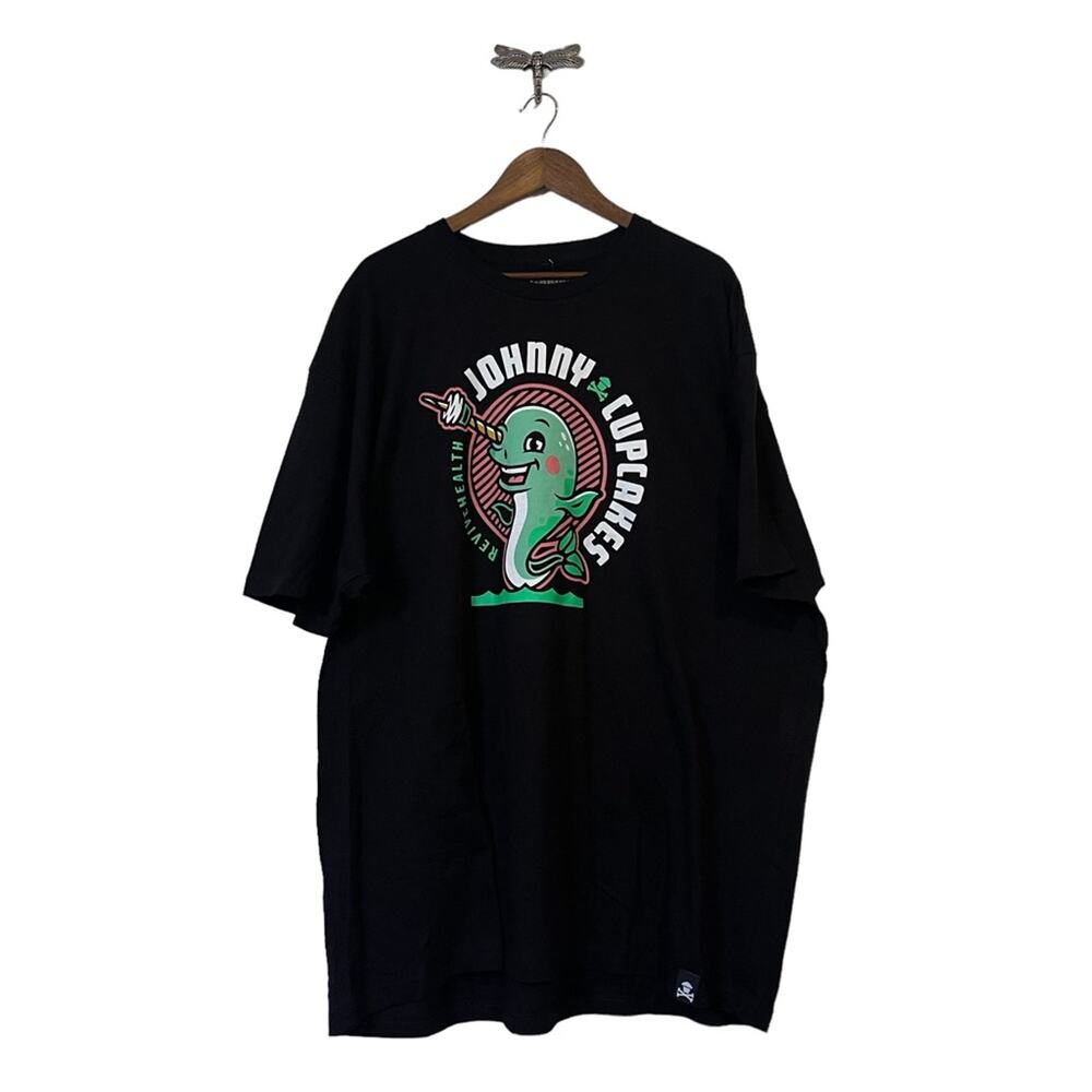 NEW Johnny Cupcakes Green Narwhal Revive Health Black Tee Women's Size 3X NWT